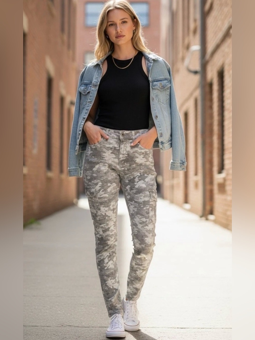 SPANX Stretch Twill Ankle Cargo Pants in Stone Wash Camo